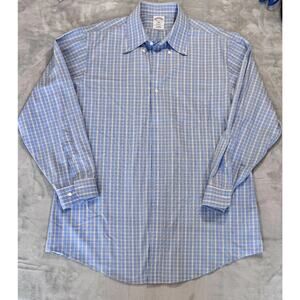 Brooks Brothers Regent Shirt Blue Plaid Non Iron Mens 16.5 33 Preppy